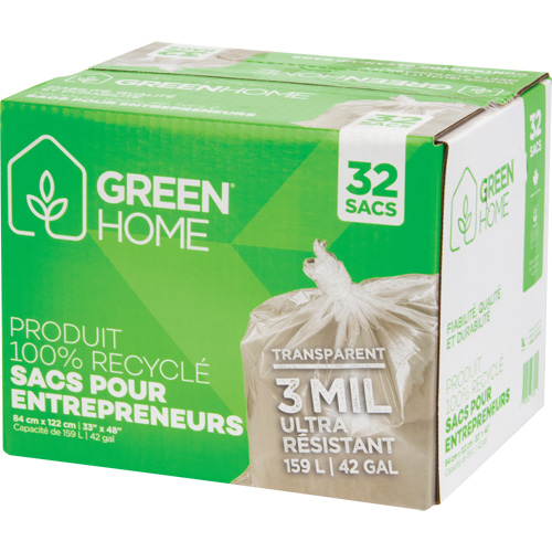 Sacs &agrave; ordures Green Home, Fort, 33" la x 48" lo, 3 mils, Transparent, Capacit&eacute; 159 L (42 gal.) Distribution Élite MP