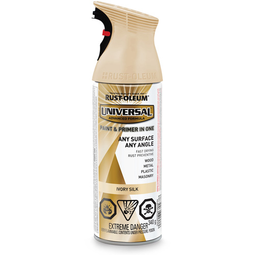 Universal&reg; Enamel Paint & Primer In One, Ivory Silk White, Satin, Aerosol Can Distribution Élite MP