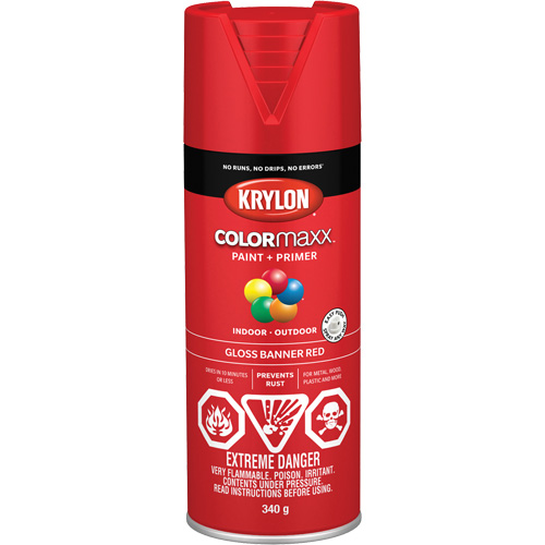 COLORmaxx Paint + Primer, Banner Red, Gloss, 12 oz., Aerosol Can Distribution Élite MP