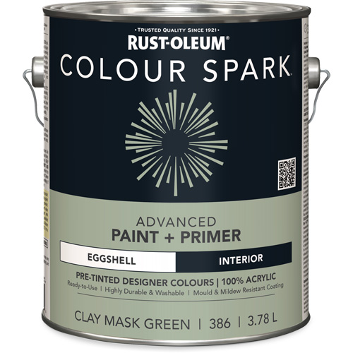 Peinture int&eacute;rieure pr&eacute;teint&eacute;e + appr&ecirc;t mural Colour Spark, Vert masque en argile, Satin&eacute;, 3,78 L, Gallon Distribution Élite MP