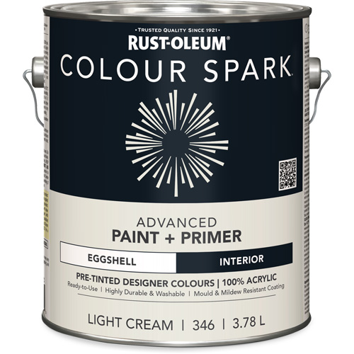 Colour Spark Interior Pre-Tinted Paint + Primer Wall Paint, White Cotton, Semi-Gloss, 3.78 L, Gallon Distribution Élite MP