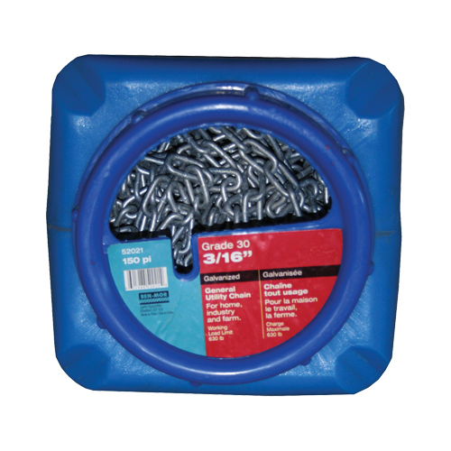 Hot-Dipped Galvanized Chains, Carbon Steel, 3/16" x 150' (45.7 m) L, Grade 30, 630 lbs. (0.315 tons) Load Capacity Distribution Élite MP