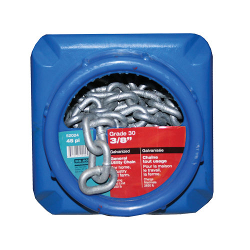 Chaînes galvanis&eacute;es par immersion &agrave; chaud, Acier au carbone, 3/8" x 45' (13,7 m) l, Calibre 30, Charge d'utilisation 2650 lb (1,325 tonne) Distribution Élite MP