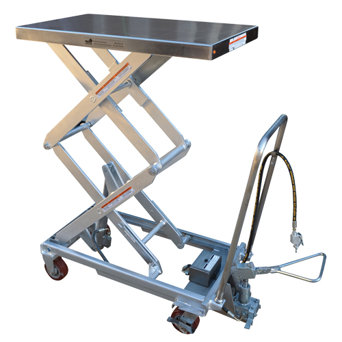 Pneumatic Hydraulic Scissor Lift Table, Stainless Steel, 35-1/2" L x 20" W, 800 lbs. Cap. Distribution Élite MP