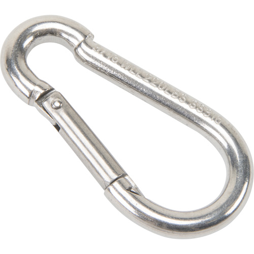Mousqueton en acier inoxydable, 220 lb (0,11 tonne) Charge d'utilisation max., 3/16" Taille, 5/16" Oeil Distribution Élite MP