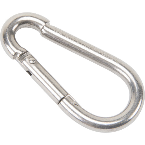 Mousqueton en acier inoxydable, 260 lb (0,13 tonne) Charge d'utilisation max., 1/4" Taille, 3/8" Oeil Distribution Élite MP