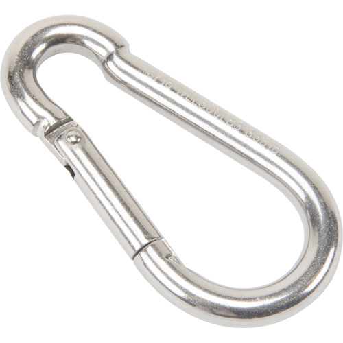 Mousqueton en acier inoxydable, 500 lb (0,25 tonne) Charge d'utilisation max., 5/16" Taille, 1/2" Oeil Distribution Élite MP