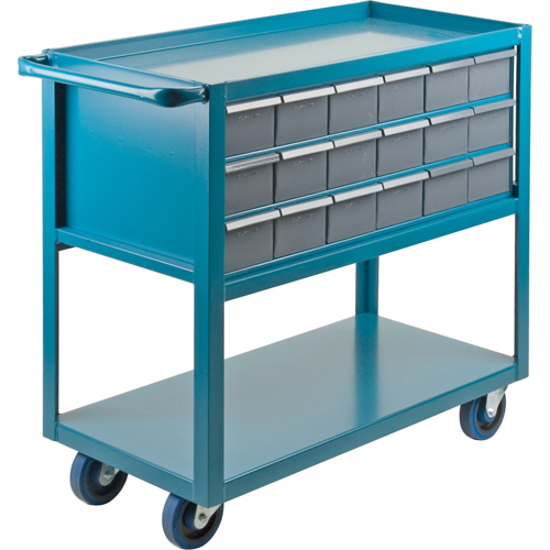 Chariot &agrave; tablette avec tiroir, 1200 lb Capacit&eacute;, Acier, 18" x la, 35" x ha, 36" p, Roues en Caoutchouc, Enti&egrave;rement soud&eacute;, 18 tirroirs Distribution Élite MP