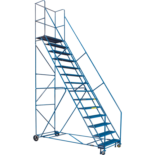 CSA-Certified Rolling Step Ladder with Locking Step, 14 Steps, 30" Step Width, 128" Platform Height, Steel Distribution Élite MP