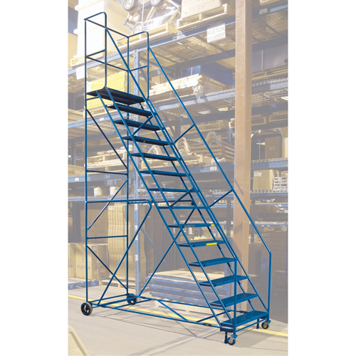 CSA-Certified Rolling Step Ladder with Locking Step, 14 Steps, 30" Step Width, 128" Platform Height, Steel Distribution Élite MP