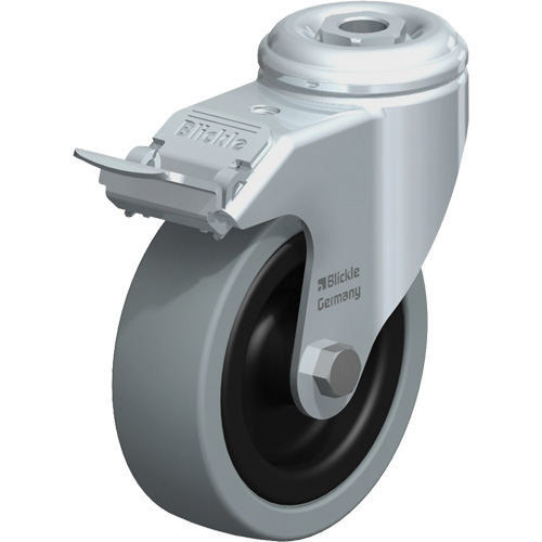Roulette pour usage l&eacute;ger, Pivotant avec frein, 4" (101,6 mm), Caoutchouc plein, 242 lb (110 kg) Distribution Élite MP