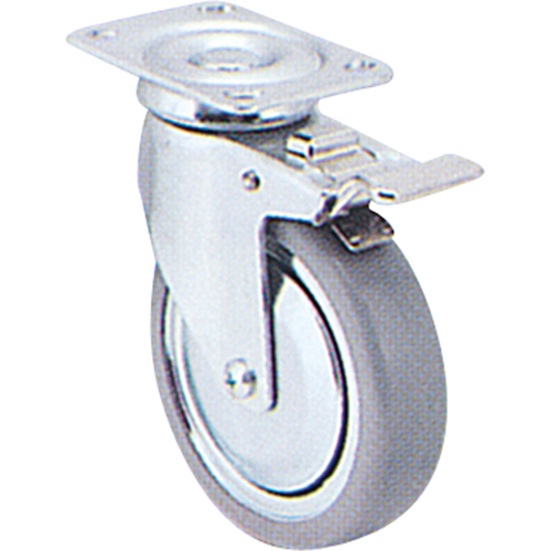 Zinc Plated Caster, Swivel with Brake, 3" (76 mm), Rubber, 150 lbs. (68 kg.) Distribution Élite MP