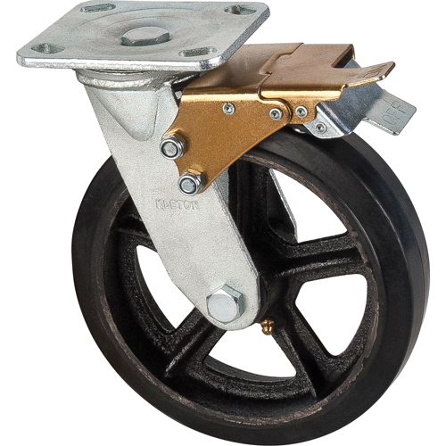 Roulette moul&eacute;, Pivotant avec frein, 8" (203,2 mm), Caoutchouc, 660 lb (299 kg) Distribution Élite MP