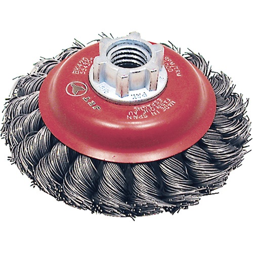 BK420T Knot Twisted Conical Brush, 4" Dia., 0.02" Fill, 5/8"-11 Arbor, Steel Distribution Élite MP