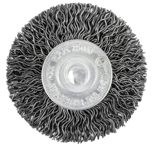 Brosse radiale &agrave; fils cr&ecirc;p&eacute;s mont&eacute; sur mandrin 105-2, 2", Fils ,02" Distribution Élite MP