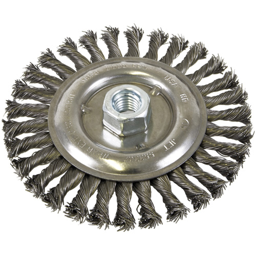 Brosse filet&eacute;e &agrave; fils nou&eacute;es et face standard, Dia. 6", Fils 0,022", Arbre 5/8"-11, Acier Distribution Élite MP