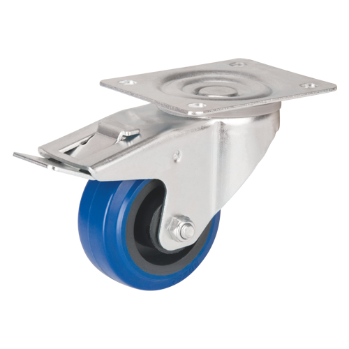 Blue Caster, Swivel with Brake, 3" (76 mm), Rubber, 285 lbs. (129 kg.) Distribution Élite MP