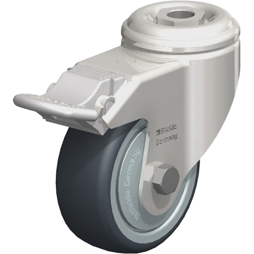 Roulette en &eacute;lastom&egrave;re thermoplastique acier inoxydable, Pivotant avec frein, Diam&egrave;tre 3-1/8" (79,5 mm), Capacit&eacute; 220 lb (100 kg) Distribution Élite MP