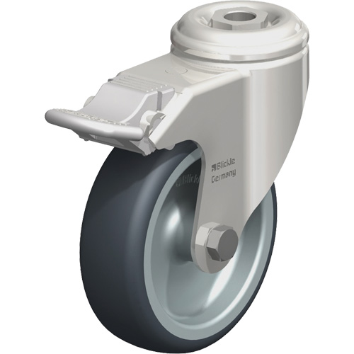 Roulette en &eacute;lastom&egrave;re thermoplastique acier inoxydable, Pivotant avec frein, Diam&egrave;tre 4" (102 mm), Capacit&eacute; 240 lb (108 kg) Distribution Élite MP