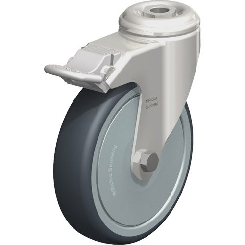 Roulette en &eacute;lastom&egrave;re thermoplastique acier inoxydable, Pivotant avec frein, Diam&egrave;tre 5" (127 mm), Capacit&eacute; 265 lb (120 kg) Distribution Élite MP