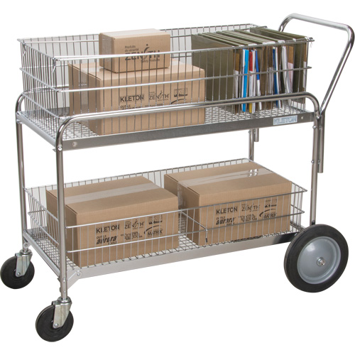 Wire Mesh Office Mail Cart, 250 lbs. Capacity, Chrome, 23" D x 42" L x 38" H, Chrome Plated Distribution Élite MP