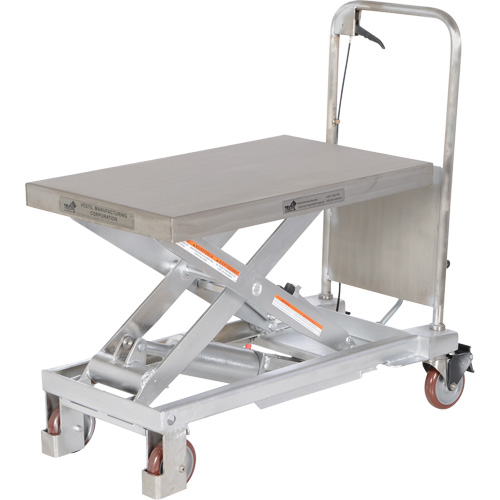Table &eacute;l&eacute;vatrice hydraulique manuelle &agrave; ciseaux, 32-1/2" lo x 19-1/2 la, Partiellement en acier inoxydable, Capacit&eacute; 1000 lb Distribution Élite MP