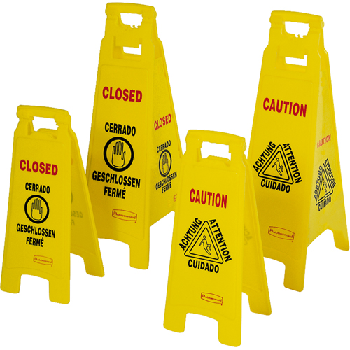 Wet Floor Safety Signs, Quadrilingual with Pictogram Distribution Élite MP