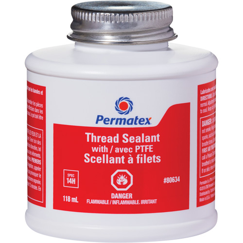 Thread Sealant with PTFE, Brush Top Bottle, 118 ml, -54°C - 150°C/-65°F - 300°F Distribution Élite MP