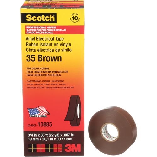 Scotch&reg; Vinyl Colour Coding Electrical Tape, 19 mm (3/4") W x 20 m (66') L, 7 mils, Brown Distribution Élite MP
