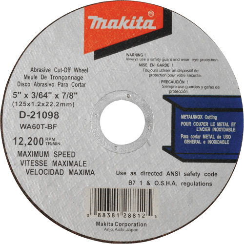 Meule &agrave; tronçonner mince, 5" x 3/64", Arbre de 7/8", Type 1, Oxyde d'aluminium, 12 200 Tr/min Distribution Élite MP