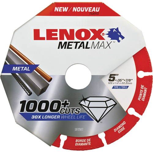 Meule de tronçonnage des m&eacute;taux MetalMax, 5" x 0,05", Arbre de 7/8", Type 1, Losange, 12 200 Tr/min Distribution Élite MP