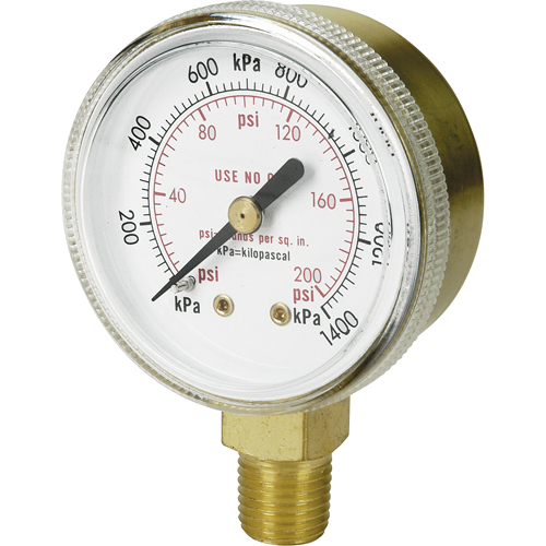 Brass Gauge, 2-1/2" , 200 psi, Bottom Mount, Analogue Distribution Élite MP