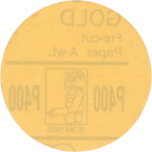 Gold Hookit Disc, 3" Dia., P400 Grit, Aluminum Oxide, C-Weight Distribution Élite MP