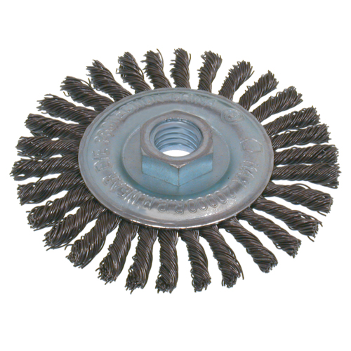 Brosses &eacute;conomiques &agrave; fil nou&eacute;s &agrave; haute vitesse pour cordons de soudure, Dia. 5", Fils 0,02", Arbre 5/8"-11, Acier Distribution Élite MP