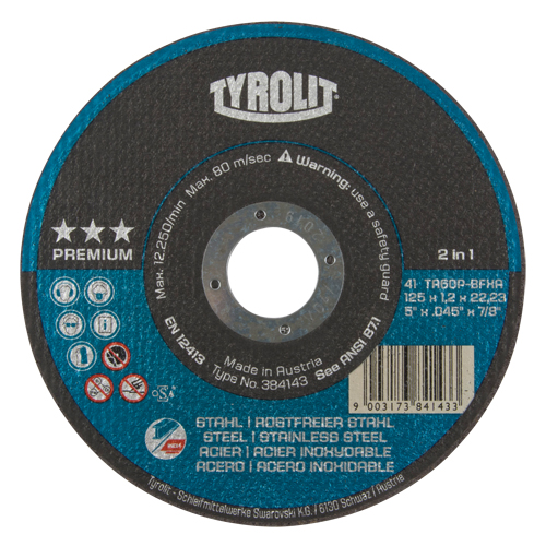 Meule &agrave; tronçonner 2-en-1 de premi&egrave;re qualit&eacute; Thincut, 5" x 0,045", Arbre de 7/8", Type 1, Oxyde d'aluminium, 12250 Tr/min Distribution Élite MP