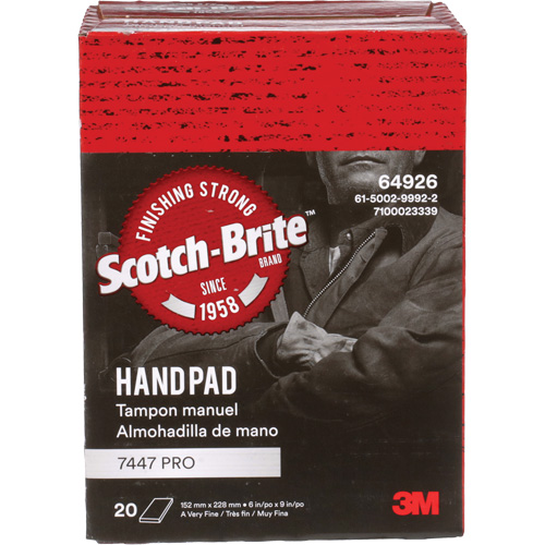 Scotch-Brite 7447 Hand Pads, Aluminum Oxide, 9" x 6", Very Fine Grit Distribution Élite MP