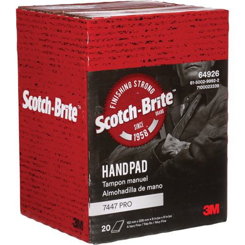 Scotch-Brite 7447 Hand Pads, Aluminum Oxide, 9" x 6", Very Fine Grit Distribution Élite MP