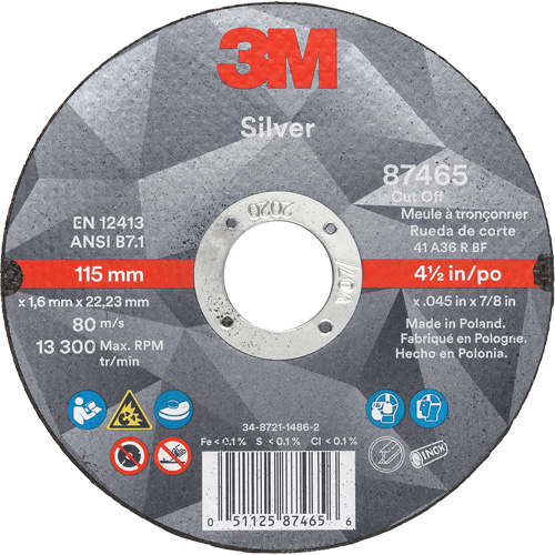 Meule &agrave; tronçonner Silver, 4-1/2" x 0,045", Arbre de 7/8", Type 1, C&eacute;ramique, 13 300 Tr/min Distribution Élite MP