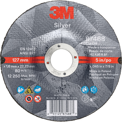 Meule &agrave; tronçonner Silver, 5" x 0,045", Arbre de 7/8", Type 27, C&eacute;ramique, 12250 Tr/min Distribution Élite MP