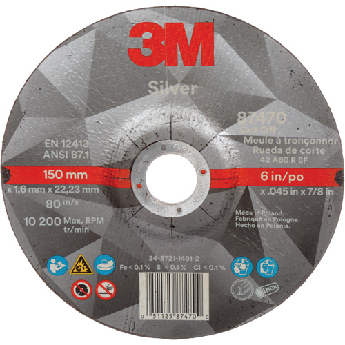 Silver Cut-Off Wheel, 6" x 0.045", 7/8" Arbor, Type 27, Ceramic, 10200 RPM Distribution Élite MP