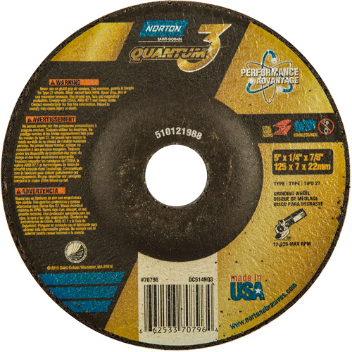 Quantum3 Grinding Wheel, 5" x 1/4", 7/8" Arbor, Ceramic, Type 27 Distribution Élite MP