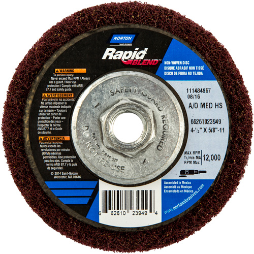 Meule abrasive non tiss&eacute;e &agrave; moyeu d&eacute;port&eacute; Rapid Blend, 4-1/2" dia., Grain 150-180, Oxyde d'aluminium Distribution Élite MP