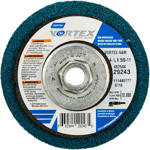 Meule abrasive non tiss&eacute;e &agrave; moyeu d&eacute;port&eacute; Vortez Rapid Blend, 4-1/2" dia., Grain 100-120, Oxyde d'aluminium Distribution Élite MP