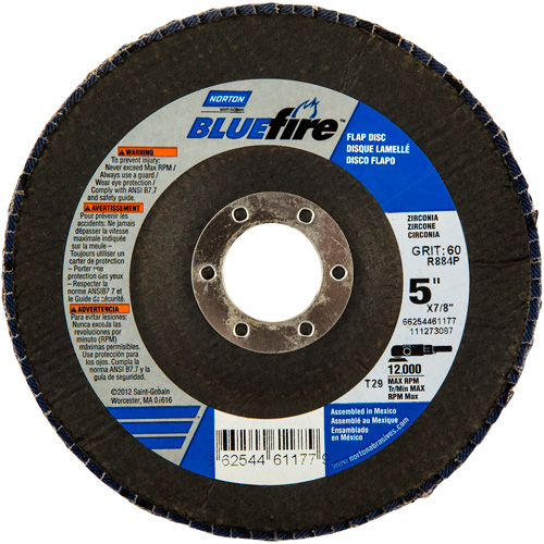 Disque &agrave; lamelles BlueFire, 5" x 7/8", Type 29, Grain 36, Alumine de zirconium Distribution Élite MP
