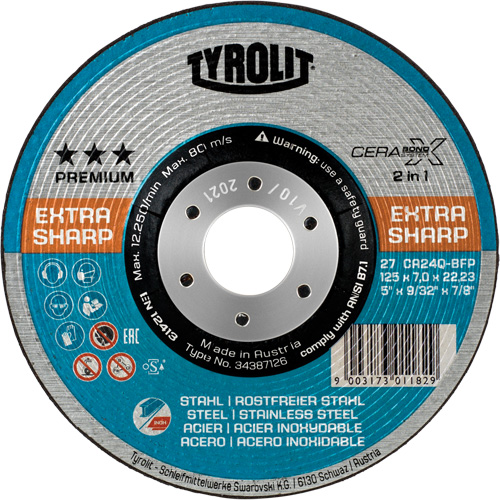Meule combin&eacute;e Cerabond X, 4-1/2" x 5/32", Arbre de 7/8", Type 27, Grain de 24, C&eacute;ramique Distribution Élite MP