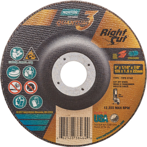 Quantum3 RightCut Cut-Off Wheel, 5" x 1/16", 7/8" Arbor, Type 27/42, Ceramic Alumina, 12225 RPM Distribution Élite MP
