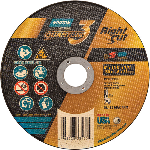 Quantum3 RightCut Cut-Off Wheel, 6" x 1/16", 7/8" Arbor, Type 01/41, Aluminum Oxide, 10185 RPM Distribution Élite MP
