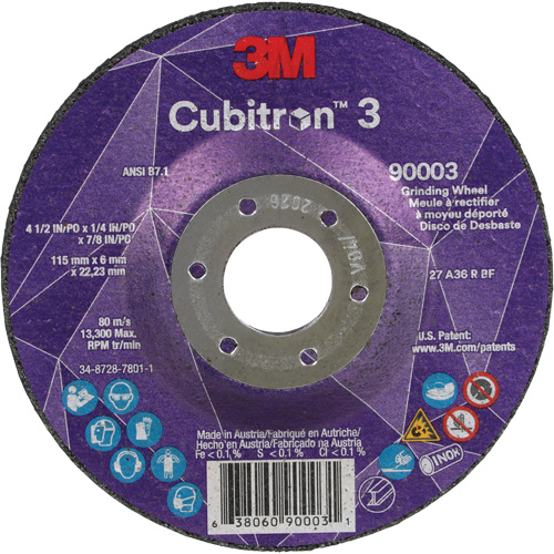 Cubitron 3 meule a moyeu d&eacute;port&eacute;, 4-1/2" x 1/4", Arbre 7/8", C&eacute;ramique, Type T27 Distribution Élite MP