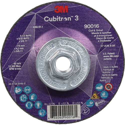 Cubitron 3 Cut & Grind Wheel, 4-1/2" x 5/32", 5/8"-11 Arbor, Type T27, 36+ Grit, Ceramic Distribution Élite MP