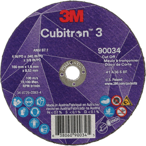 Cubitron 3 Cut-Off Wheel, 4" x 0.045", 3/8" Arbor, Type T1, Ceramic, 21000 RPM Distribution Élite MP